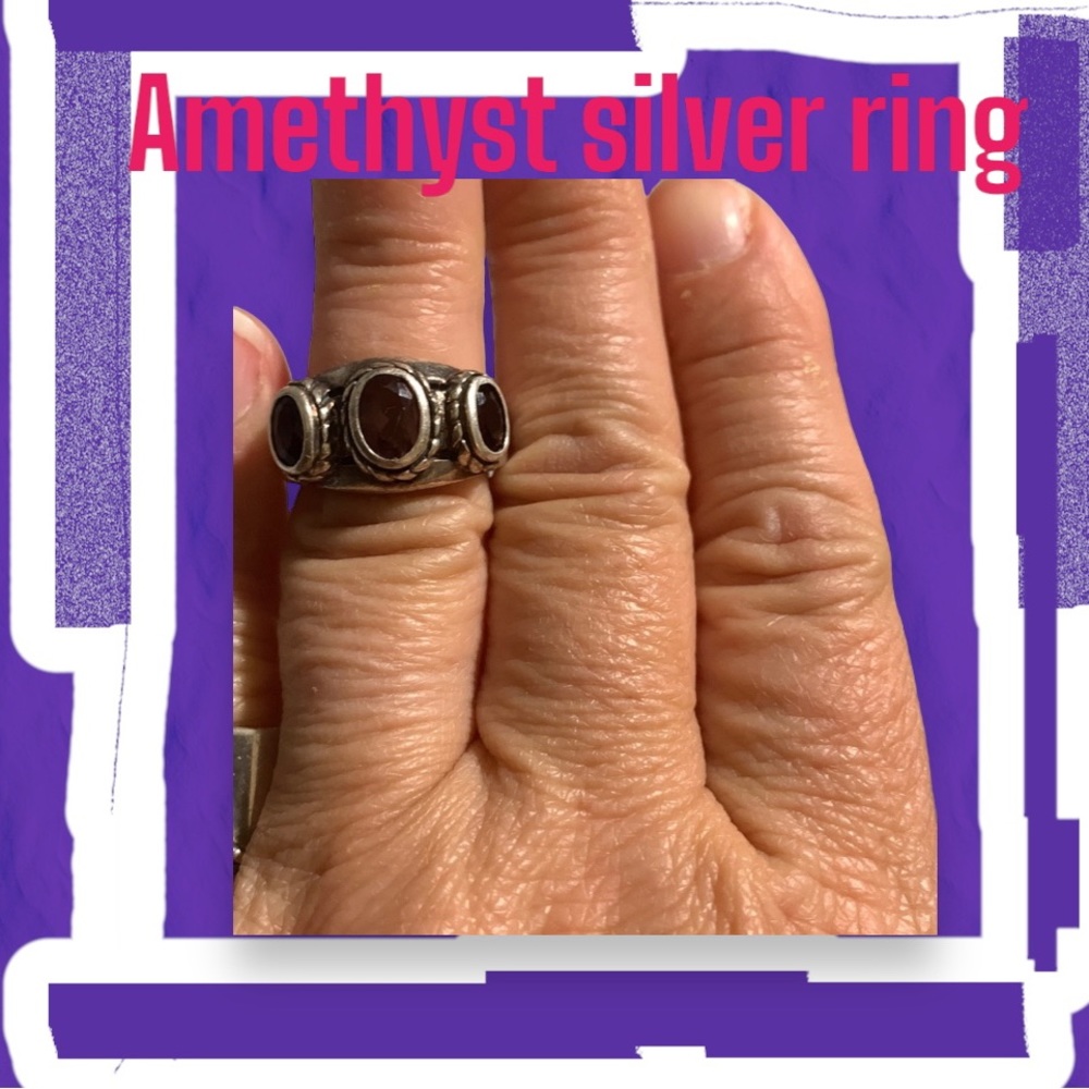 Sterling Silver Ring with Amethyst Stones Size 7